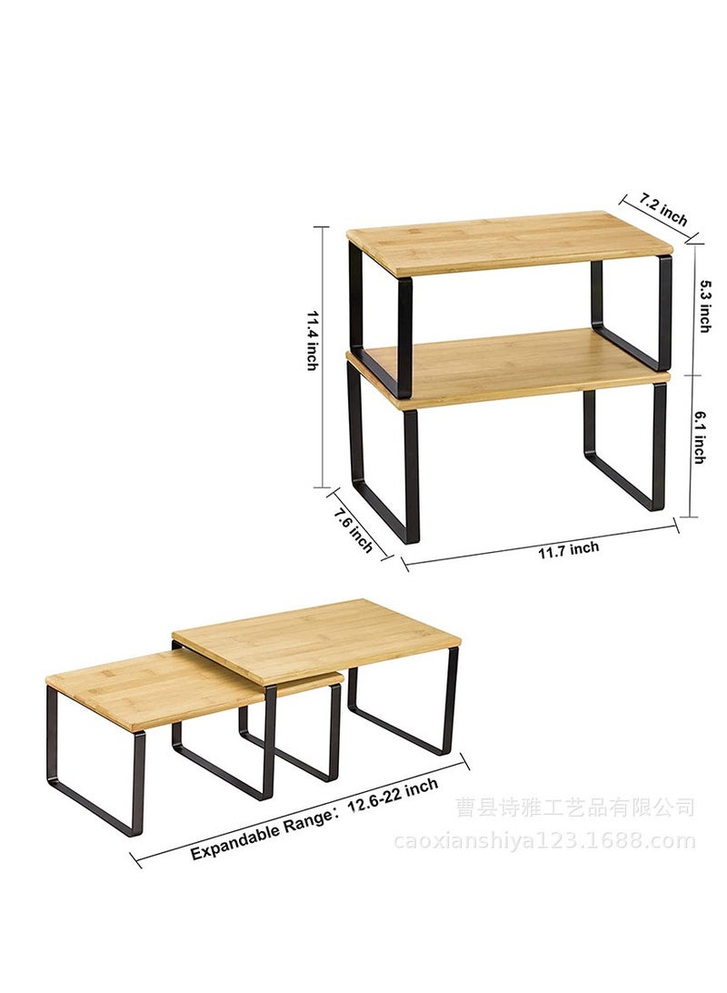 ميكسد 2 طبقة الخيزران الخشبية التوابل رف ومنظّم, التوابل التوابل جرة منظم,طبقات الخشبية التوابل رف الوقوف الحر لدراج مجلس الوزراء ومطابق - Image 2