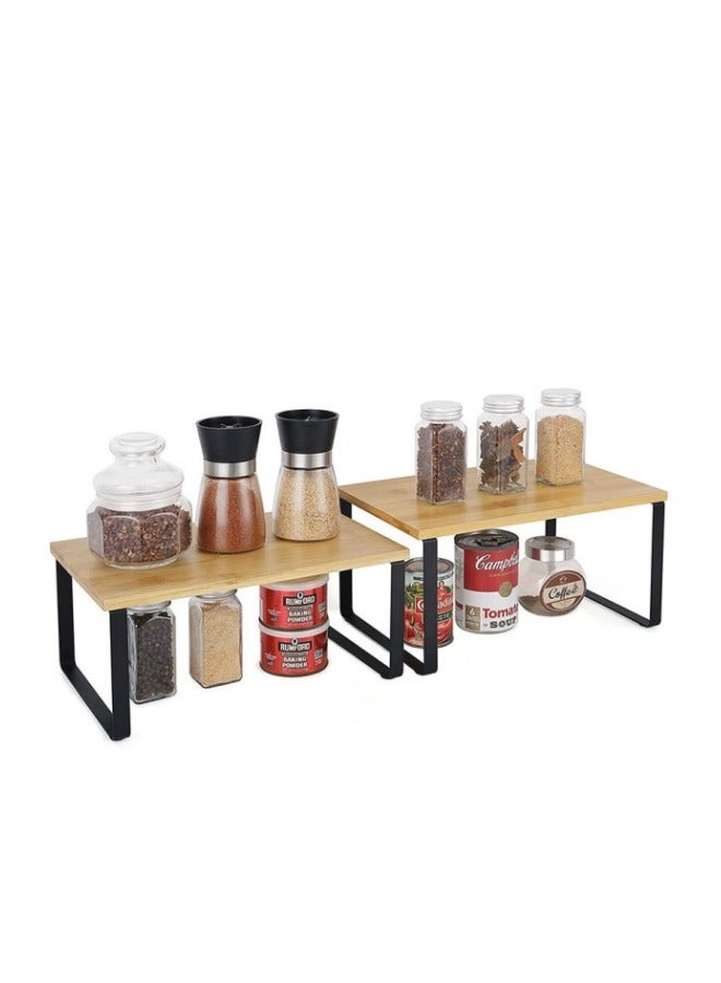 ميكسد 2 طبقة الخيزران الخشبية التوابل رف ومنظّم, التوابل التوابل جرة منظم,طبقات الخشبية التوابل رف الوقوف الحر لدراج مجلس الوزراء ومطابق - Image 3