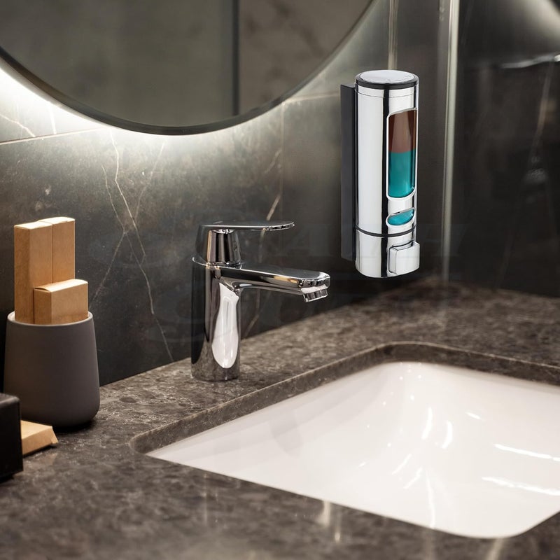 BATH GURU موزع صابون سائل مثبت على الحائط من ABS لحمام المطبخ - عبوة من 2 (400 مل، كروم) - Image 2