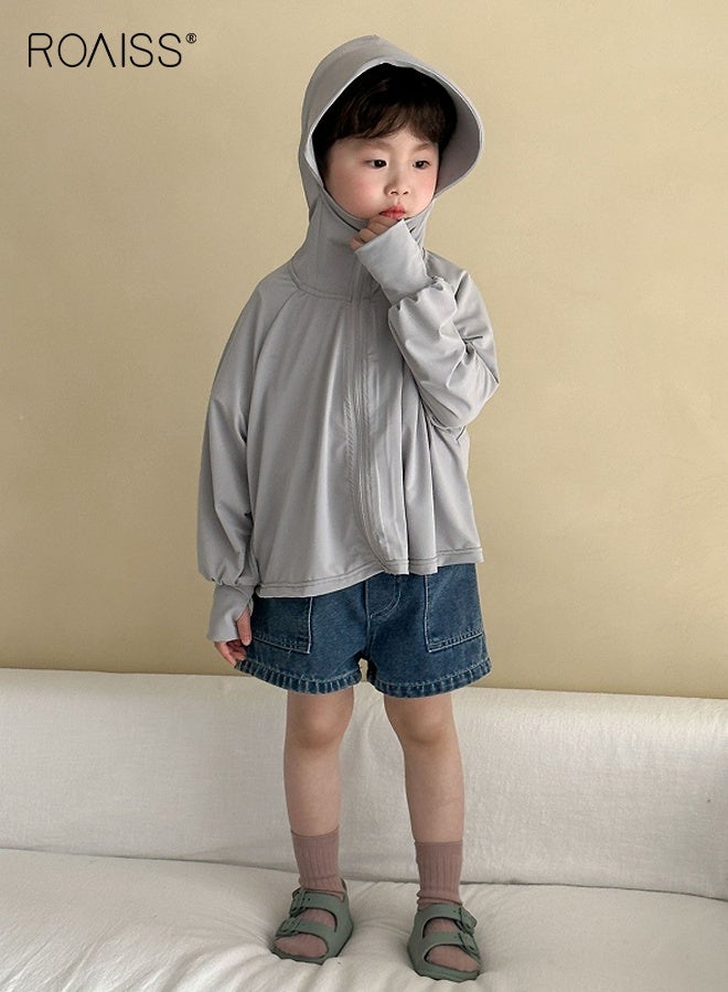 roaiss Kids Sun Protection Jacket with Thumb Holes, Solid Athletic Hoodie with Zip Closure, Cooling Lightweight Shirts, Suitable for Any Outdoor Play  - Image 4