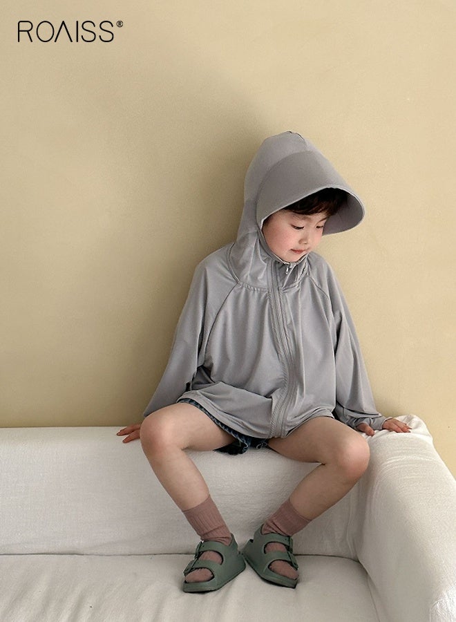 roaiss Kids Sun Protection Jacket with Thumb Holes, Solid Athletic Hoodie with Zip Closure, Cooling Lightweight Shirts, Suitable for Any Outdoor Play  - Image 3