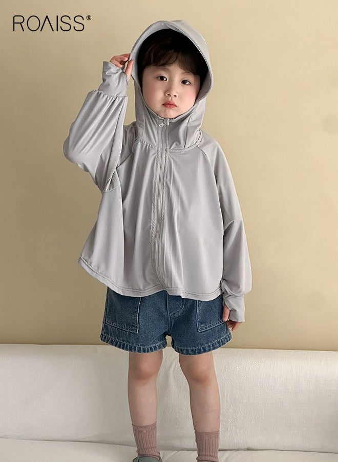roaiss Kids Sun Protection Jacket with Thumb Holes, Solid Athletic Hoodie with Zip Closure, Cooling Lightweight Shirts, Suitable for Any Outdoor Play  - Image 5