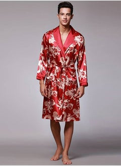 MARGOUN Bathrobe Men's XXXL Bath Robe Dressing Gown Comfortable Sleepwear Silk Lovers Long Special Style Sleeves Nightgown Dressing Gown Dragon Pattern Red  - Image 1