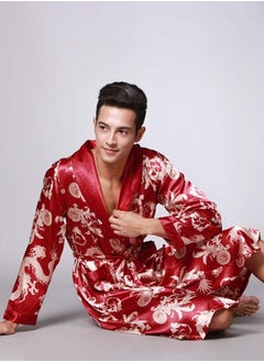 MARGOUN Bathrobe Men's XXXL Bath Robe Dressing Gown Comfortable Sleepwear Silk Lovers Long Special Style Sleeves Nightgown Dressing Gown Dragon Pattern Red  - Image 4