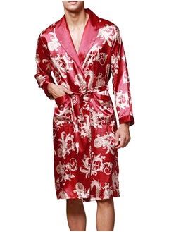 MARGOUN Bathrobe Men's XXXL Bath Robe Dressing Gown Comfortable Sleepwear Silk Lovers Long Special Style Sleeves Nightgown Dressing Gown Dragon Pattern Red  - Image 3