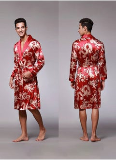 MARGOUN Bathrobe Men's XXXL Bath Robe Dressing Gown Comfortable Sleepwear Silk Lovers Long Special Style Sleeves Nightgown Dressing Gown Dragon Pattern Red  - Image 2