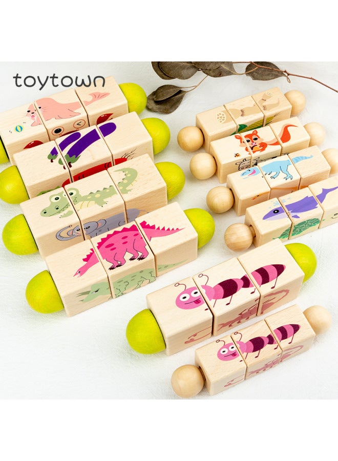 Colorful Cube Wooden Three-dimensional Puzzle Building Blocks Wooden Puzzle Children's Rotating Puzzle Diy Toddler Educational Toys-Color:3. Crab - Image 1