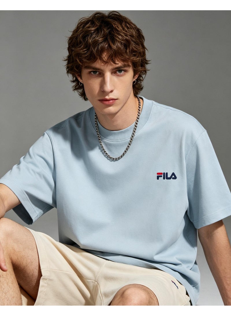 FILA classic round neck short sleeve loose shoulder cotton unisex T-shirt casual Joker top - Image 2