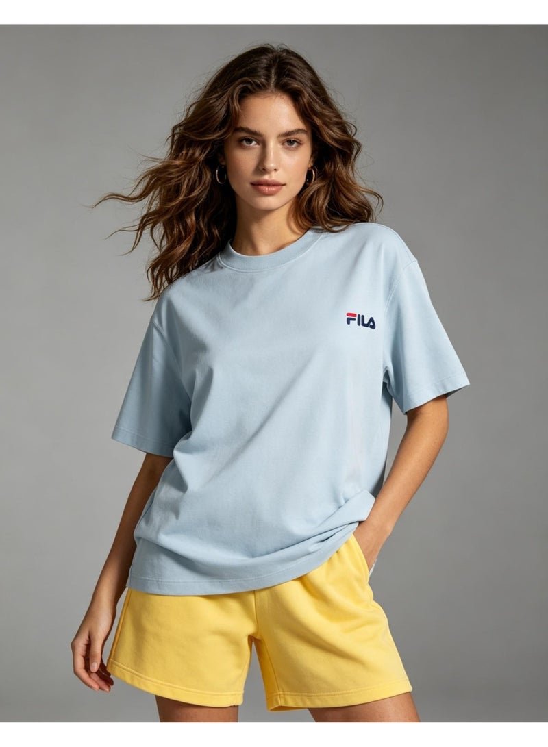 FILA classic round neck short sleeve loose shoulder cotton unisex T-shirt casual Joker top - Image 1