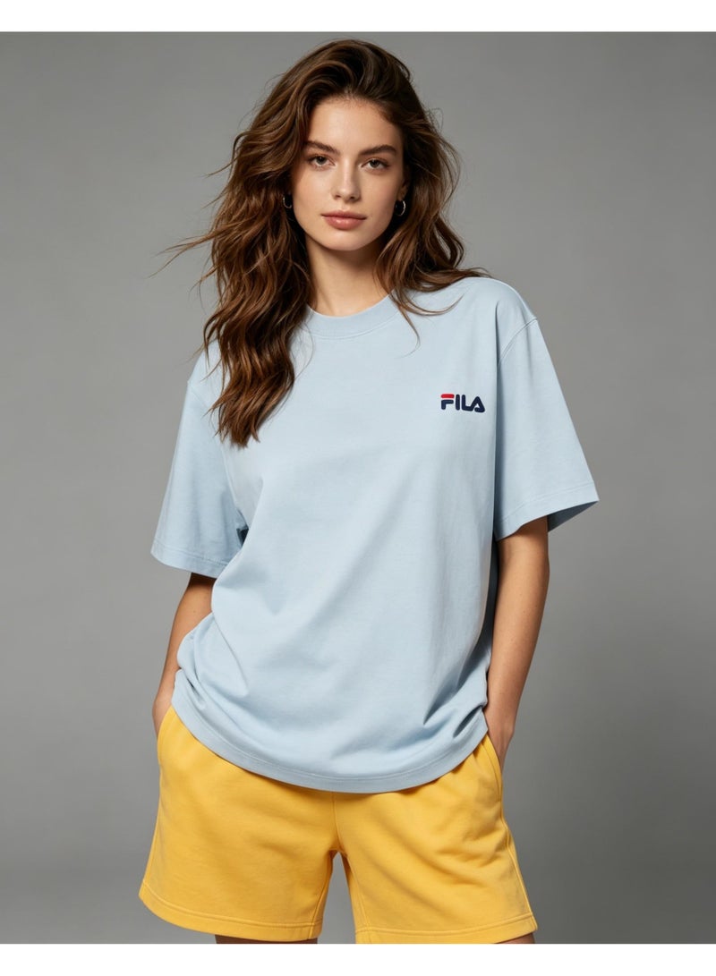 FILA classic round neck short sleeve loose shoulder cotton unisex T-shirt casual Joker top - Image 5