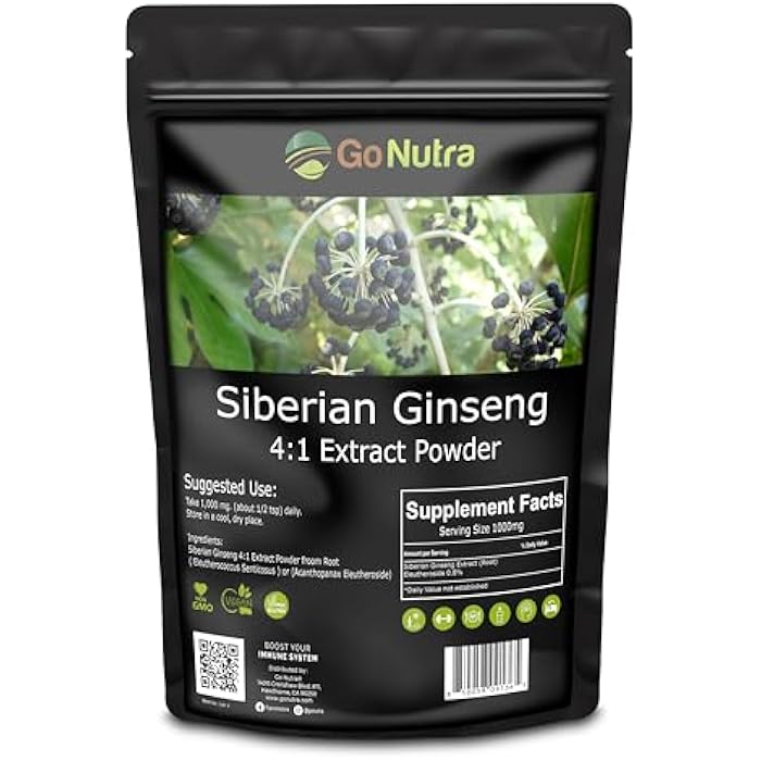 Go Nutra Siberian Ginseng - Eleuthero Root Powder | 4:1 Extract 4X Times Stronger | Supports Energy & Stamina | Natural & Adaptogenic | Eleutherococcus Senticosus | Non-GMO | 4 Ounce - Image 1