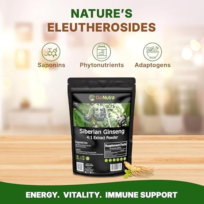 Go Nutra Siberian Ginseng - Eleuthero Root Powder | 4:1 Extract 4X Times Stronger | Supports Energy & Stamina | Natural & Adaptogenic | Eleutherococcus Senticosus | Non-GMO | 4 Ounce - Image 2