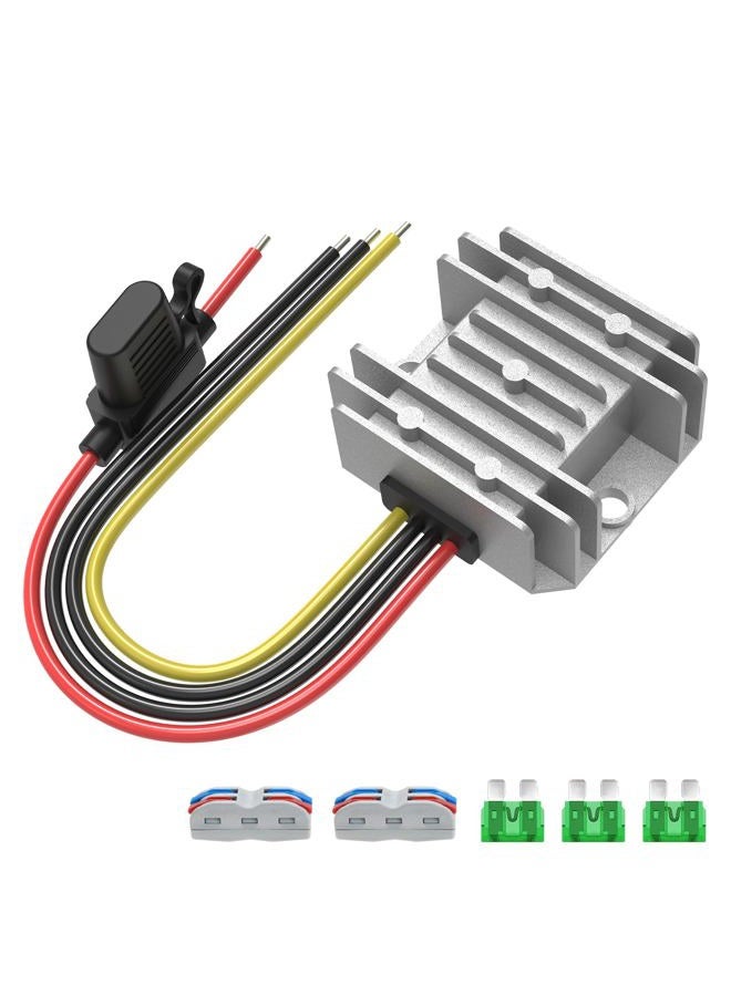 Kzreect 12V 10A 120W Step Down Converter, DC 17-65V to DC 12V Voltage Reducer, Voltage Regulator Transformer with Fuses Holder, Wire Terminals for Golf Cart Club Car Truck Vehicle, 14AWG Wire - Image 1
