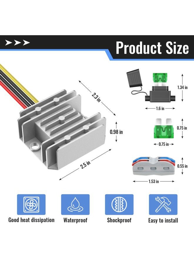 Kzreect 12V 10A 120W Step Down Converter, DC 17-65V to DC 12V Voltage Reducer, Voltage Regulator Transformer with Fuses Holder, Wire Terminals for Golf Cart Club Car Truck Vehicle, 14AWG Wire - Image 2