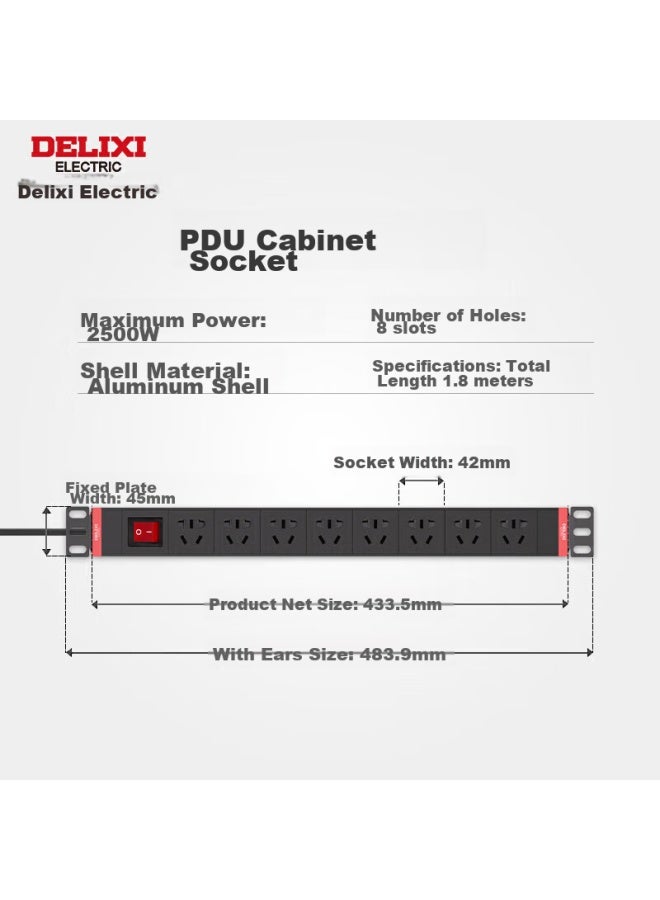 Delixi Pdu Cabinet Desktop Gaming Power Strip/extension Cord/power Bar/power Strip/power Board/extension Board, 8 Outlets With Master Switch, 1.8 Meters Long - Image 3