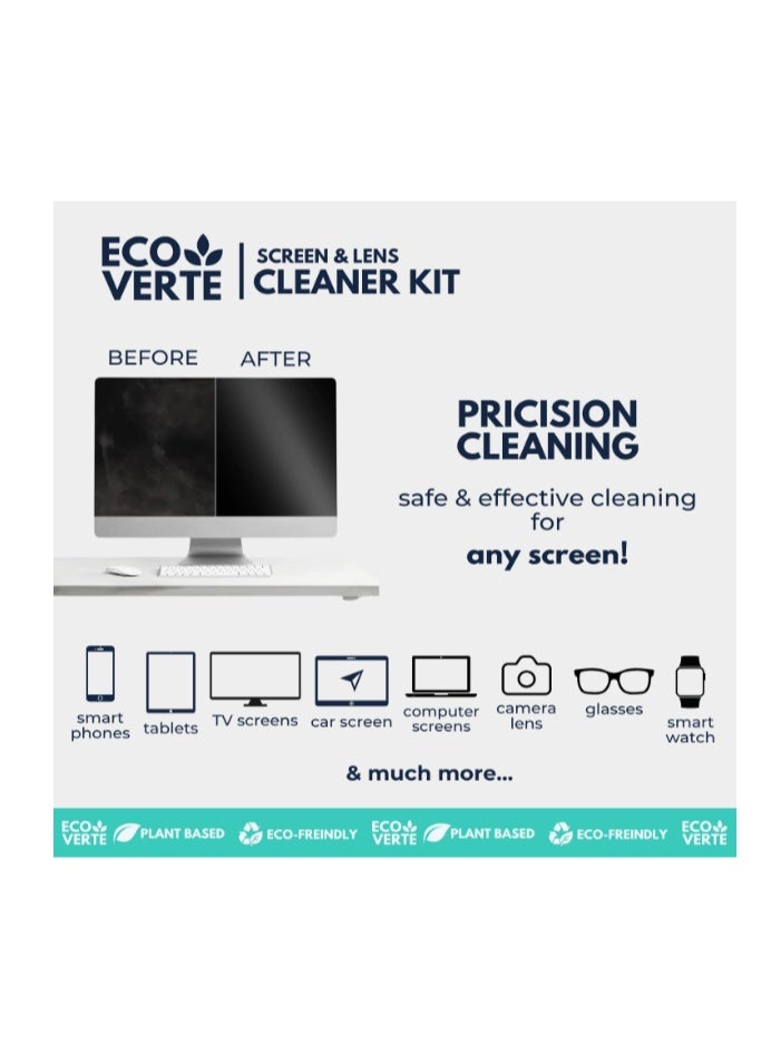 EcoVerte Screen Cleaner Spray and Microfiber Cleaning Cloth, 3-Pack (3x30ml) Best for Cleaning Laptop, iPad, LED TV, Smartphone (3X Screen Cleaner Spray, 3X Microfiber Cloth) - Image 3