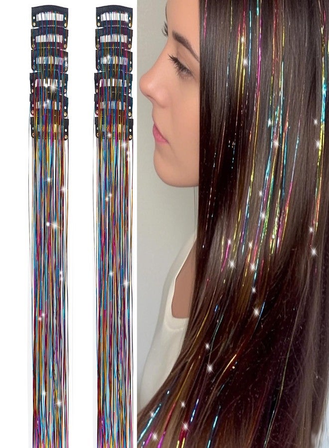 squishy 12Pcs Tinsel Hair Extensions Glitter, Hair Tinsel, Hair Extensions, Rainbow Color Clip-In Strands for Parties and Festivals - Image 1