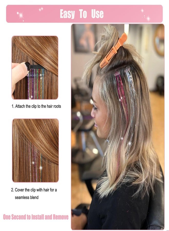 squishy 12Pcs Tinsel Hair Extensions Glitter, Hair Tinsel, Hair Extensions, Rainbow Color Clip-In Strands for Parties and Festivals - Image 2