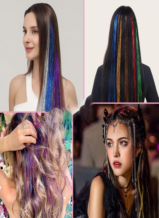 squishy 12Pcs Tinsel Hair Extensions Glitter, Hair Tinsel, Hair Extensions, Rainbow Color Clip-In Strands for Parties and Festivals - Image 3