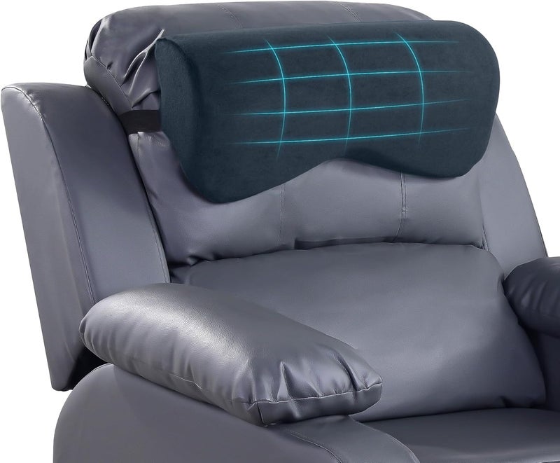 HOMBYS Cervial Neck Pillow for Recliner Foam Headrest Cushion for Sleeping Medium Firm Neck Support for Couch Office Chair and Car NonSlip Backing and Elastic Straps Dark Grey