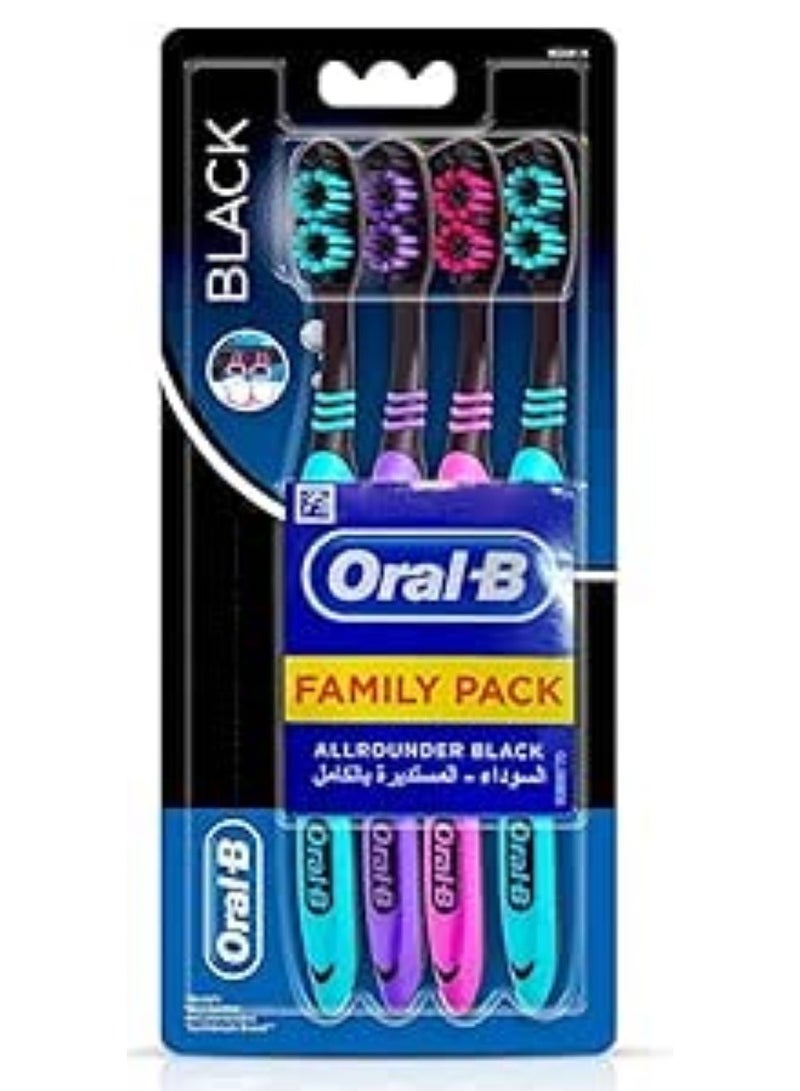 ALLROUNDER Black Family Pack Medium Manual Toothbrushes, Pack of 4 - Multi-Colored