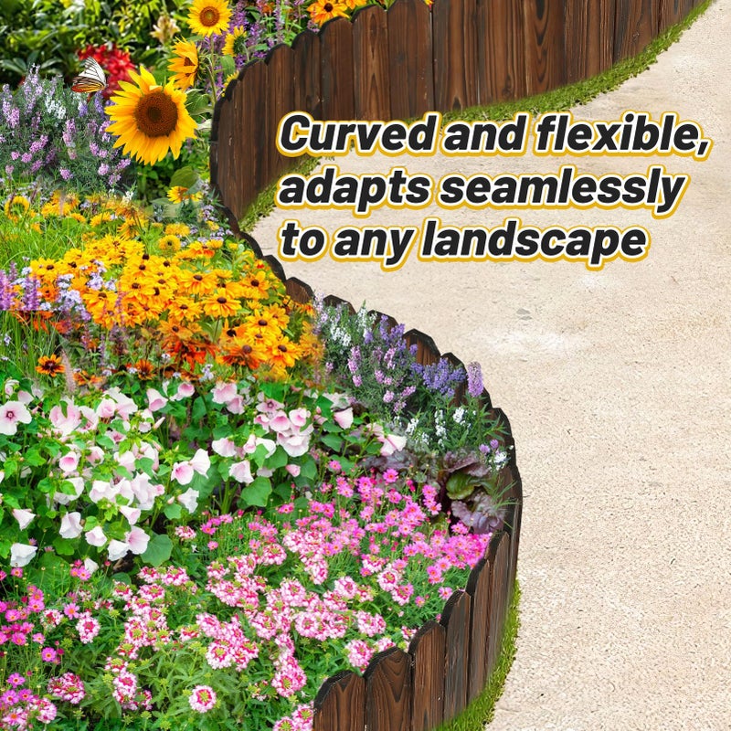 Alphatool Rustic Pine Wood Landscape Edging - 3.9ft L x 8in H Garden Fence Border, Easy to Install Sturdy Wooden Planter Fencing for Yard Flower Bed Lawns Pathway Tree - Image 4