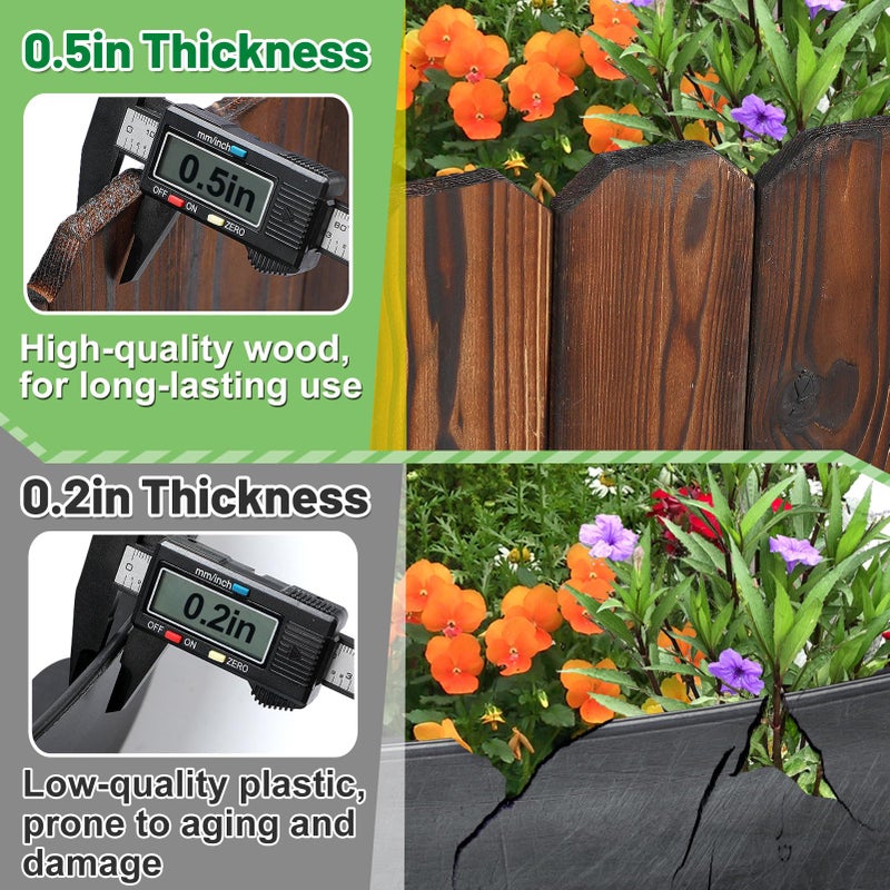 Alphatool Rustic Pine Wood Landscape Edging - 3.9ft L x 8in H Garden Fence Border, Easy to Install Sturdy Wooden Planter Fencing for Yard Flower Bed Lawns Pathway Tree - Image 3