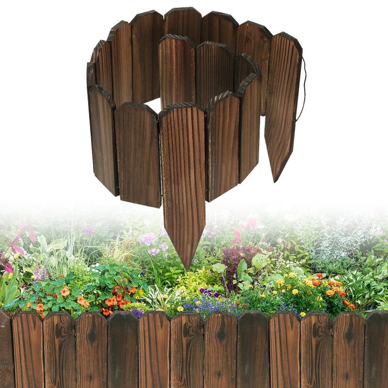 Alphatool Rustic Pine Wood Landscape Edging - 3.9ft L x 8in H Garden Fence Border, Easy to Install Sturdy Wooden Planter Fencing for Yard Flower Bed Lawns Pathway Tree - Image 1