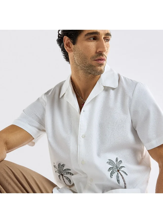 Splash FAV Regular Fit Palm Tree Print Shirt with Short Sleeves and Pockets