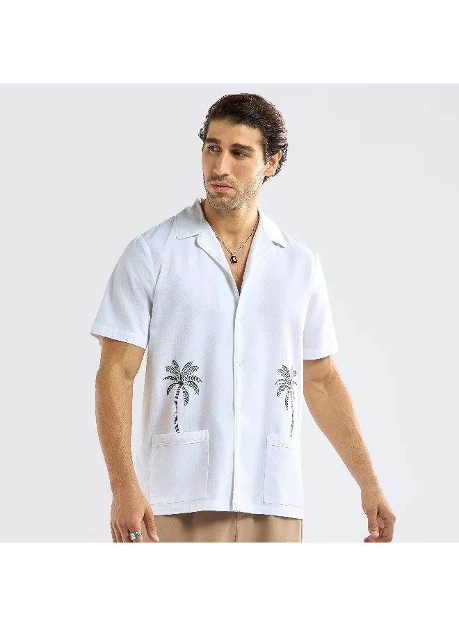 Splash FAV Regular Fit Palm Tree Print Shirt with Short Sleeves and Pockets