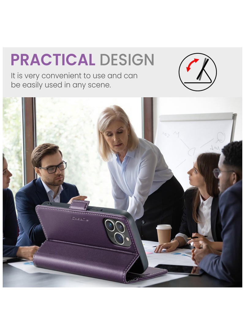 جراب هاتف لابل اي فون 15 برو ماكس المضادة للخدش الجلود مسنده فتحة للبطاقات المال جيب الأرجواني - Image 5