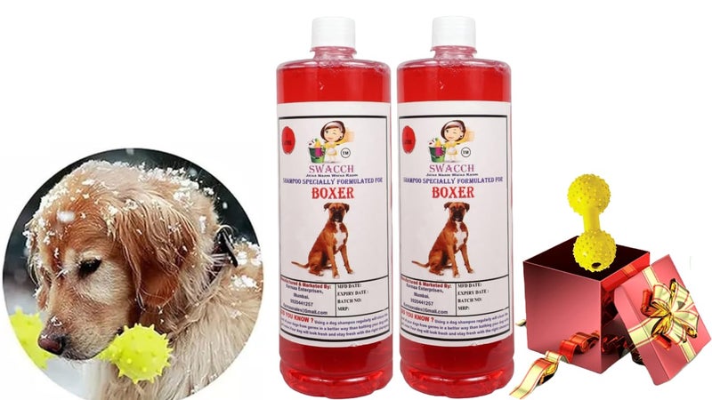 swacch Boxer Dog Shampoo + Dumbbell Toy I Durable Rubber Dog Toy for Chewing I Playing,Teeth Cleaning & Training Toy I Combo Pack I 1 Litre Pack of 2 Strawberry - Image 1