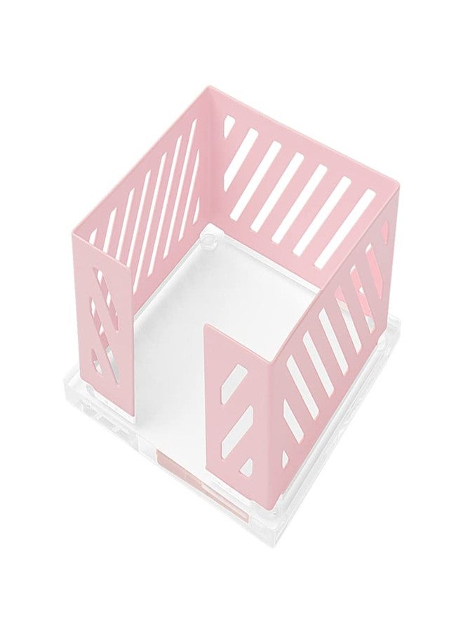 Mogoostry Office Memo Holders Notepad Holder 3.5 x 3.5Inch Memo Pad Cube Dispenser Acrylic Base Pink Metal Mesh Sticky Note Holder for Desk Home Office Supplies… - Image 1