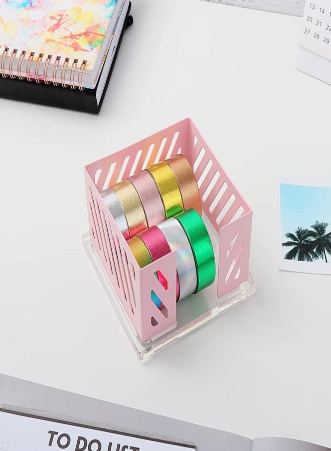 Mogoostry Office Memo Holders Notepad Holder 3.5 x 3.5Inch Memo Pad Cube Dispenser Acrylic Base Pink Metal Mesh Sticky Note Holder for Desk Home Office Supplies… - Image 3
