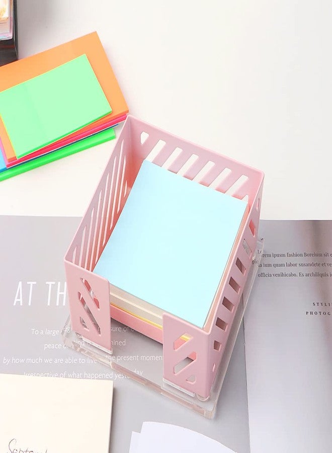 Mogoostry Office Memo Holders Notepad Holder 3.5 x 3.5Inch Memo Pad Cube Dispenser Acrylic Base Pink Metal Mesh Sticky Note Holder for Desk Home Office Supplies… - Image 4