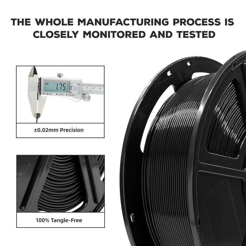 FLASHFORGE PLA Filament 1.75mm, 3D Printer Filament 1kg (2.2lbs) Spool, Dimensional Accuracy +/- 0.02mm, 3D Printing Filament Easy to Use and Fits for Most FDM 3D Printers (Black) - Image 3