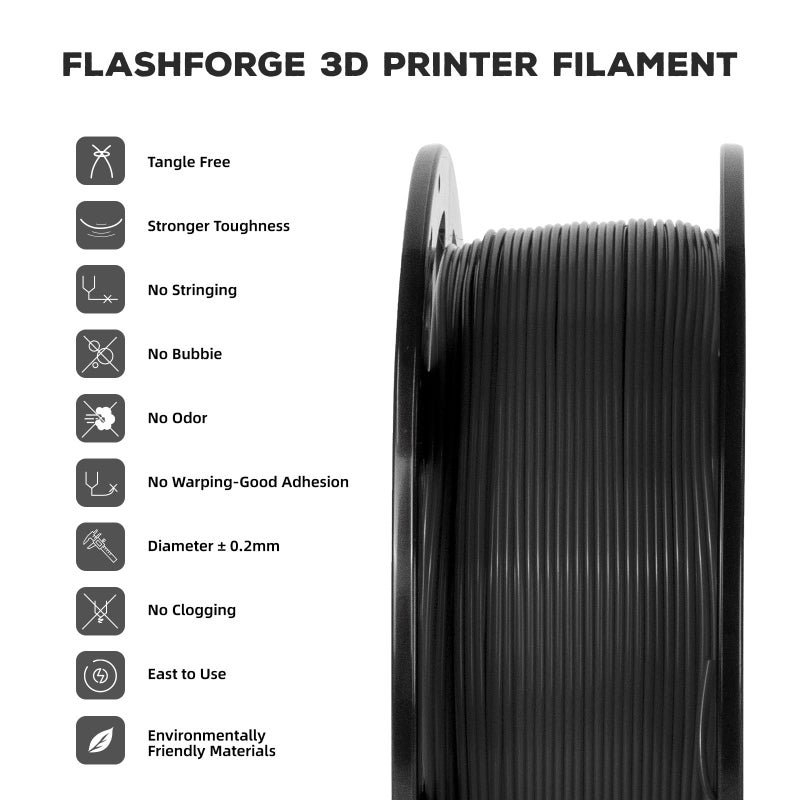 FLASHFORGE PLA Filament 1.75mm, 3D Printer Filament 1kg (2.2lbs) Spool, Dimensional Accuracy +/- 0.02mm, 3D Printing Filament Easy to Use and Fits for Most FDM 3D Printers (Black) - Image 2