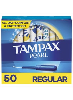 Tampax Pearl Tampons Regular Absorbency, With Leakguard Braid, Unscented, 50 Count  - Image 1