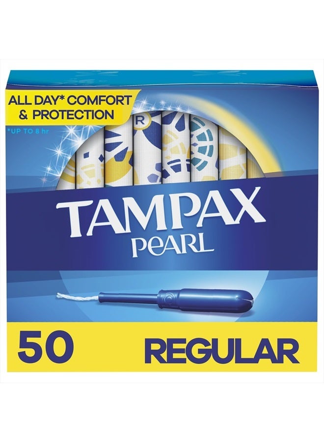Tampax Pearl Tampons Regular Absorbency, With Leakguard Braid, Unscented, 50 Count - Image 1