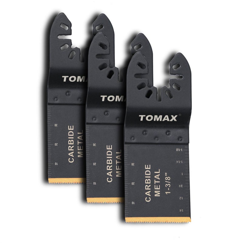 TOMAX 3 PCS Carbide Teeth Oscillating Multitool Quick Release Oscillating Saw Blades Fits Fein Multimaster, Porter Cable, Black&Decker, Bosch Craftsman, Ridgid, Makita, Milwaukee, Dewalt, and More - Image 1