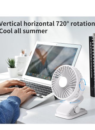 Portable Clip On Fan, Small USB Fan Battery Operated, 3 Speed Rechargeable Mini Fan With LED Display, 360° Rotate Personal Cooling Desk Fan White - view 3