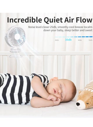 Portable Clip On Fan, Small USB Fan Battery Operated, 3 Speed Rechargeable Mini Fan With LED Display, 360° Rotate Personal Cooling Desk Fan White - view 4