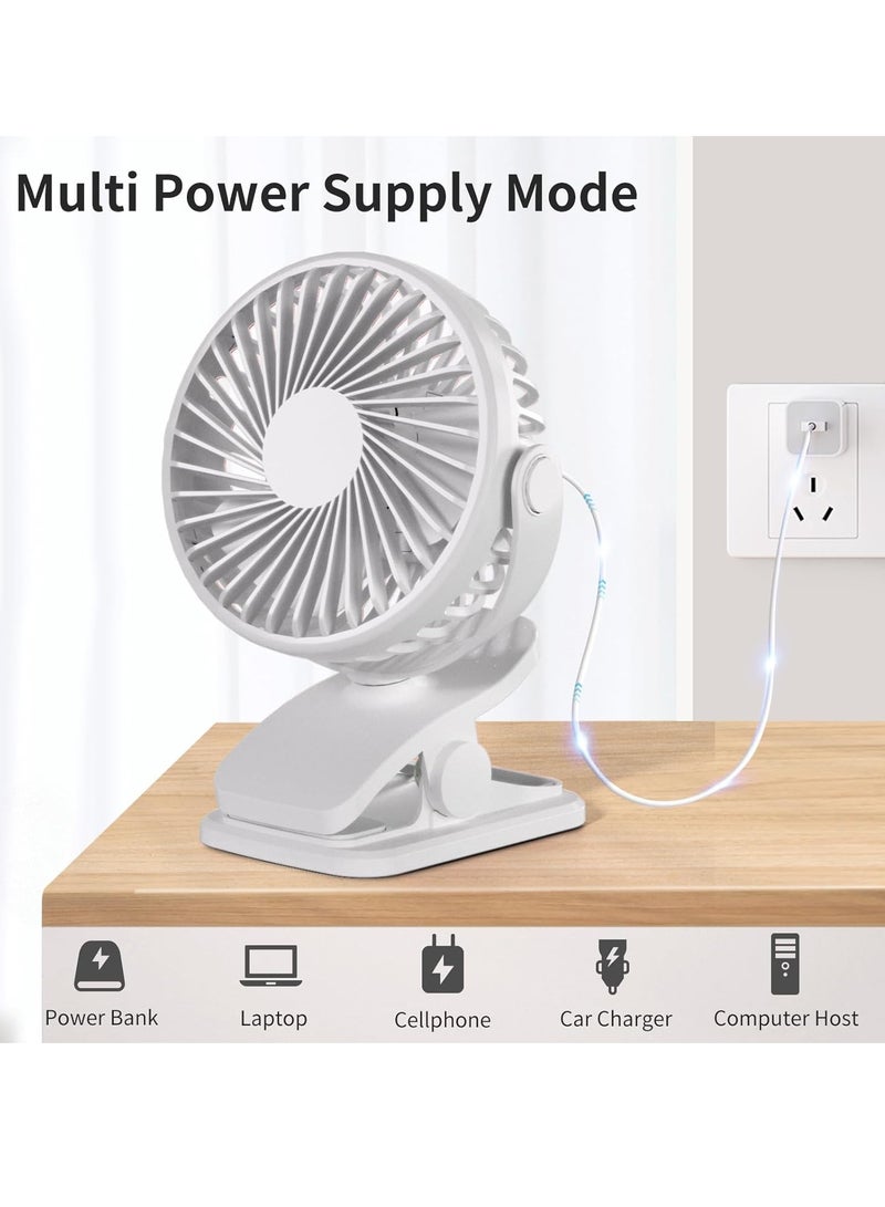 عام مروحة محمولة بمشبك، مروحة USB صغيرة تعمل بالبطارية، مروحة صغيرة قابلة لإعادة الشحن بثلاث سرعات مع شاشة LED، مروحة مكتب تبريد شخصية تدور 360 درجة باللون الأبيض - Image 5