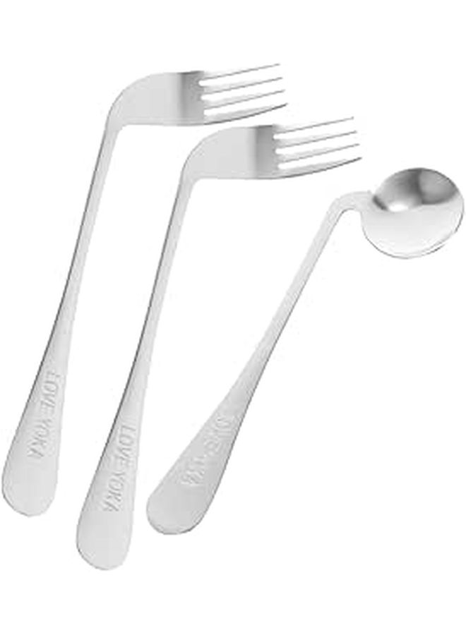 Stainless Steel Offset Spoon Fork For Left Handed Self Feeding Cutlery - Image 1
