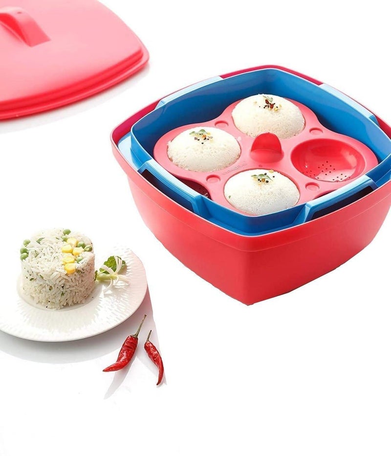 Gladnes Microwave Idli Maker – Dishwasher Safe 8 Idli Steamer, Multipurpose Rice Cooker, Vegetable Steamer, Dhokla Maker – BPA-Free Food Grade Plastic with Lid (Multicolor) - Image 1