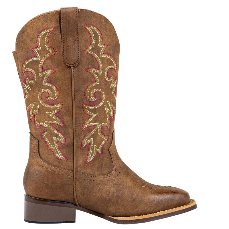 SheSole Women's Extra Wide Calf Cowboy Boots Square Toe â€“ Pull-On Western Boots for Thick Calves, Stretch Comfort & Removable Insole, Classic Western Pattern (Brown, X-Wide, 8) - Image 5