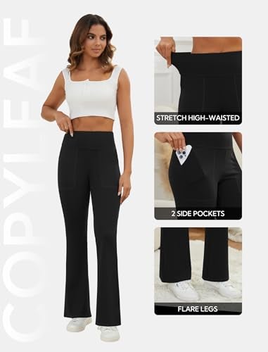 COPYLEAF Flare Leggings for Women High Waisted Yoga Pants with Pockets Workout Gym Work Tummy Control Bootcut Leggings(Black M) - Image 5