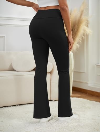 COPYLEAF Flare Leggings for Women High Waisted Yoga Pants with Pockets Workout Gym Work Tummy Control Bootcut Leggings(Black M) - Image 2