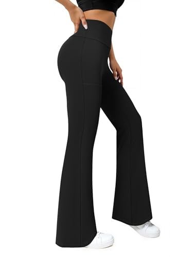 COPYLEAF Flare Leggings for Women High Waisted Yoga Pants with Pockets Workout Gym Work Tummy Control Bootcut Leggings(Black M) - Image 1