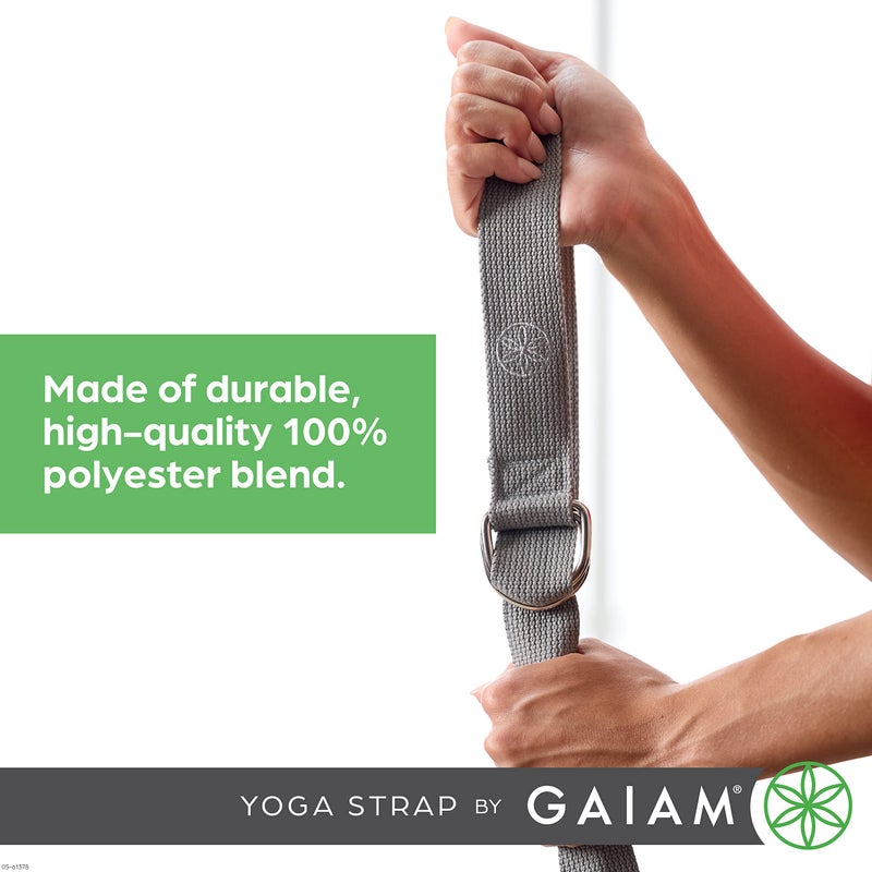 Gaiam Yoga Strap (6ft) Stretch Band with Adjustable Metal D-Ring Buckle Loop | Exercise & Fitness Stretching for Yoga, Pilates, Physical Therapy, Dance, Gym Workouts (Granite Storm) - Image 5